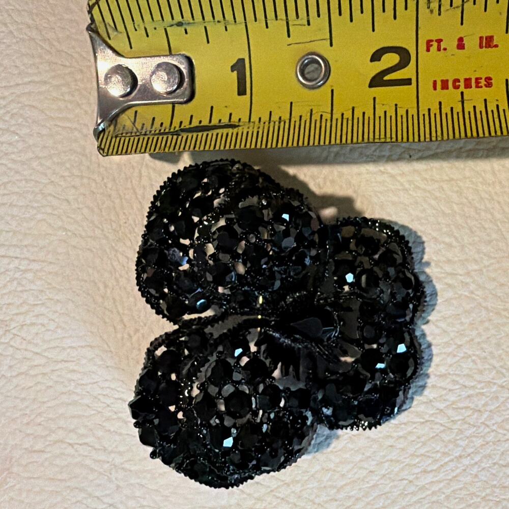 Weiss Black Rhinestone Flower Brooch Pin, Signed